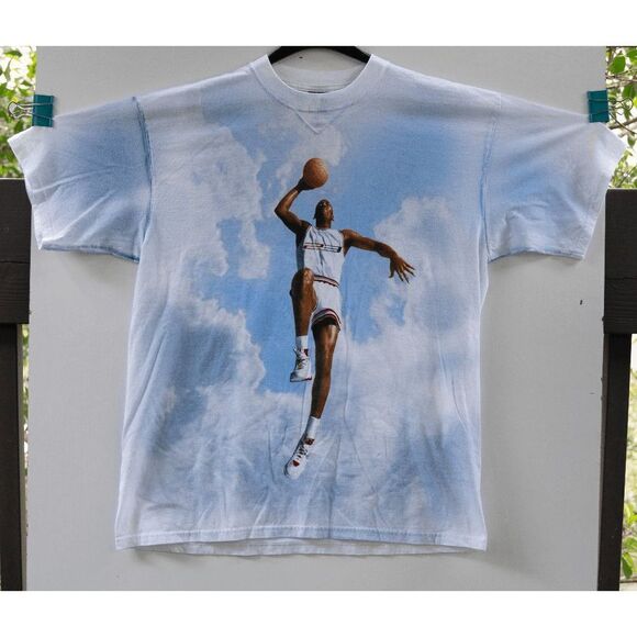Vintage Air Jordan Michael Jordan Clouds Dunk Blue White T-Shirt Size L‎ - Picture 1 of 7